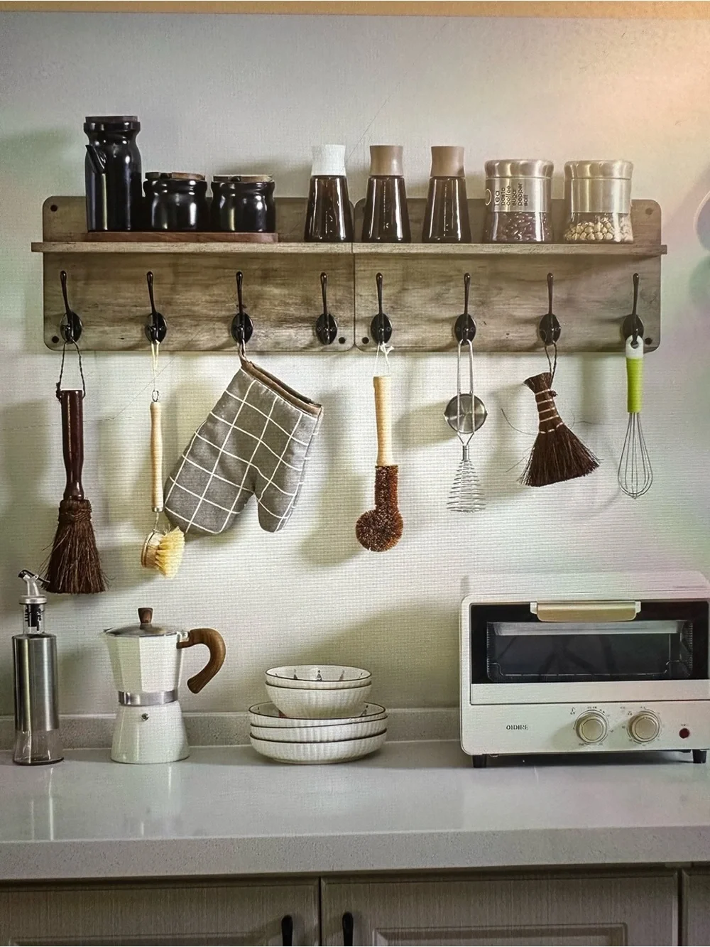 Coat Rack Shelf with 8 Hooks - Floating Shelves
